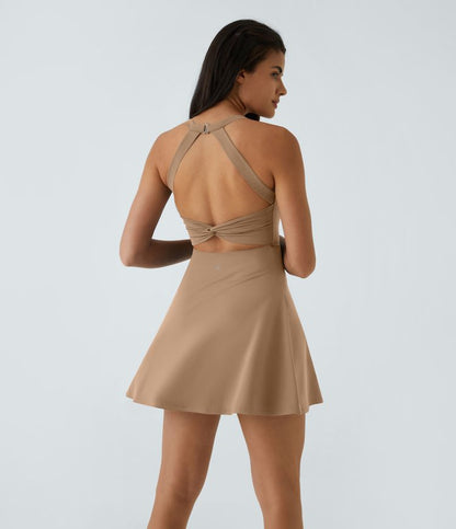 CurveLift™ Airy Backless Twisted Flare Low Support Dance Active Dress-Longer Length-Easy Peezy Edition A-C Cups