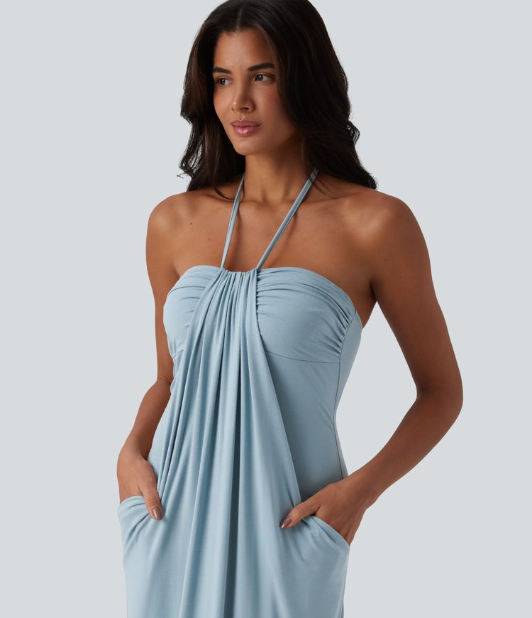 CurveLift™ Halter Tie Back Maxi Dress with Pockets