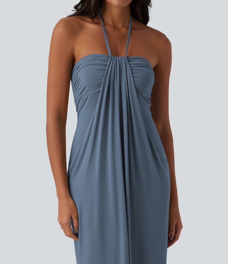 CurveLift™ Halter Tie Back Maxi Dress with Pockets