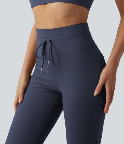 CurveLift™ High Waisted Drawstring Plain Flare Yoga Pants with Pockets