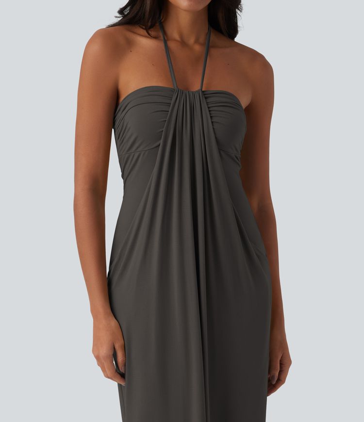 CurveLift™ Halter Tie Back Maxi Dress with Pockets