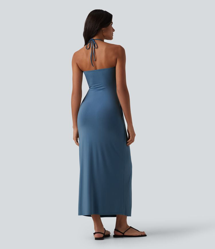 CurveLift™ Halter Tie Back Maxi Dress with Pockets