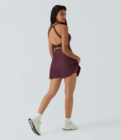 CurveLift™ Airy Backless Twisted Flare Low Support Dance Active Dress-Longer Length-Easy Peezy Edition A-C Cups