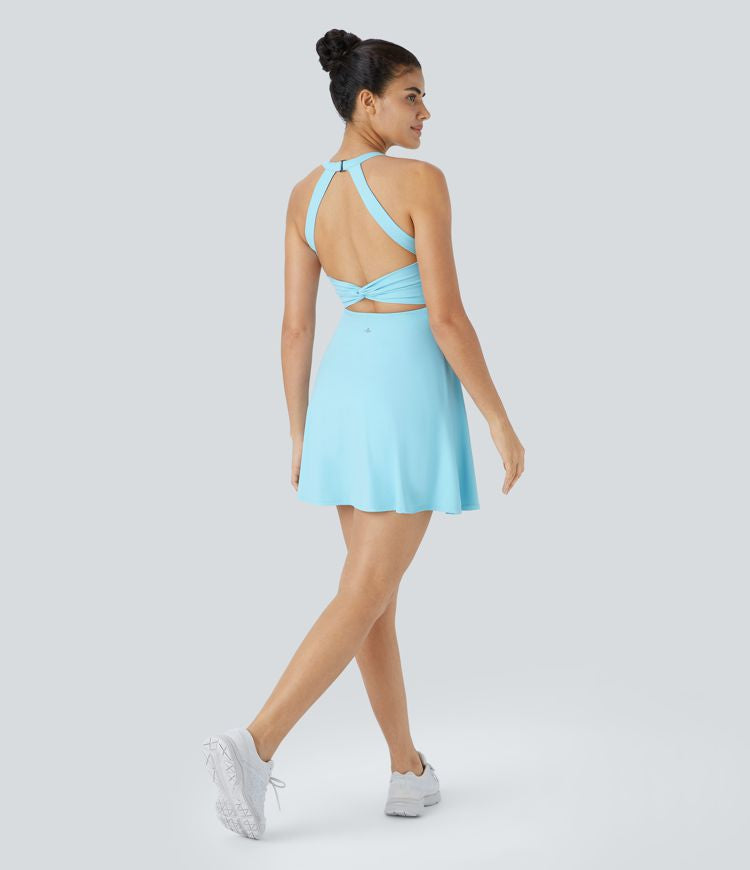 CurveLift™ Airy Backless Twisted Flare Low Support Dance Active Dress-Longer Length-Easy Peezy Edition A-C Cups