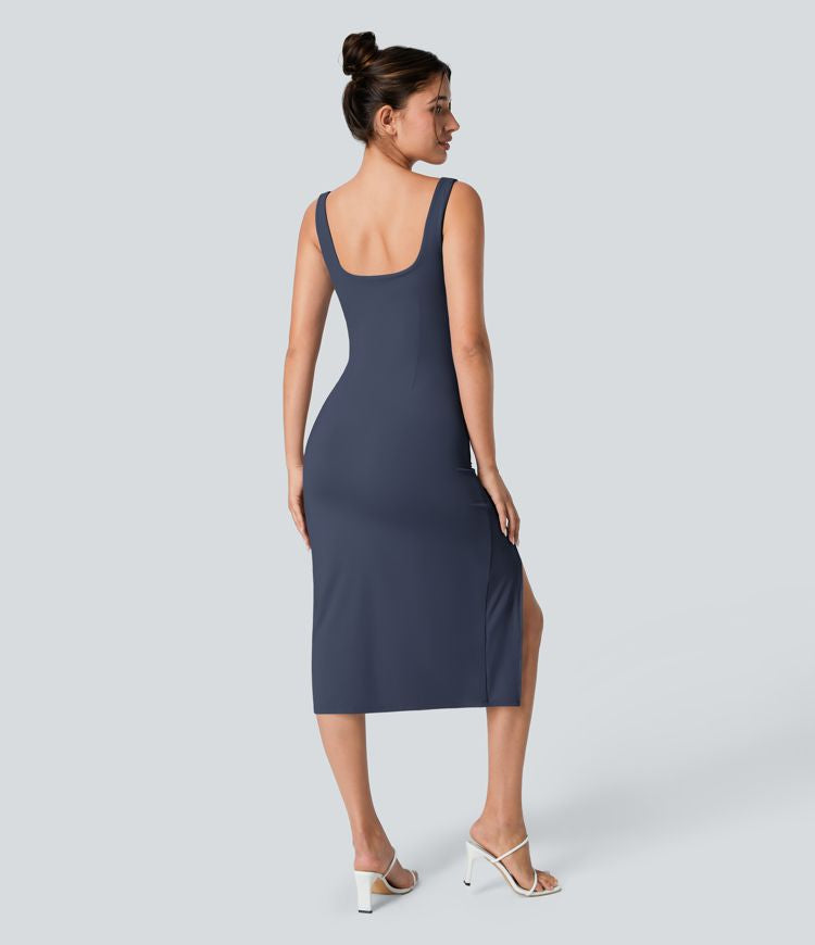 CurveLift™ Airy Square Neck Backless Corset Ruched Split Bodycon Midi Cool Touch Bridesmaid and Wedding Guest Dress