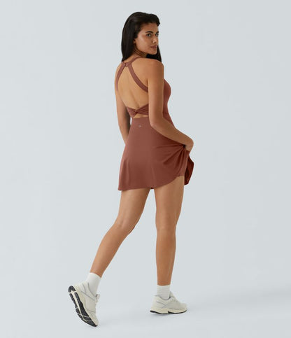CurveLift™ Airy Backless Twisted Flare Low Support Dance Active Dress-Longer Length-Easy Peezy Edition A-C Cups