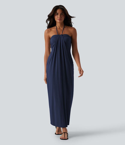 CurveLift™ Halter Tie Back Maxi Dress with Pockets
