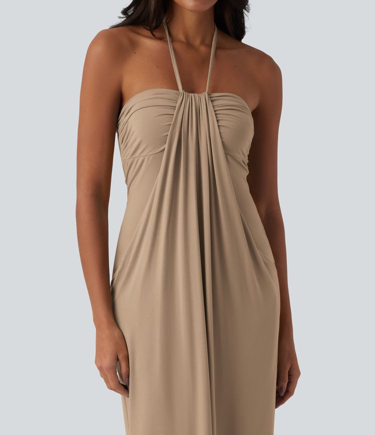 CurveLift™ Halter Tie Back Maxi Dress with Pockets